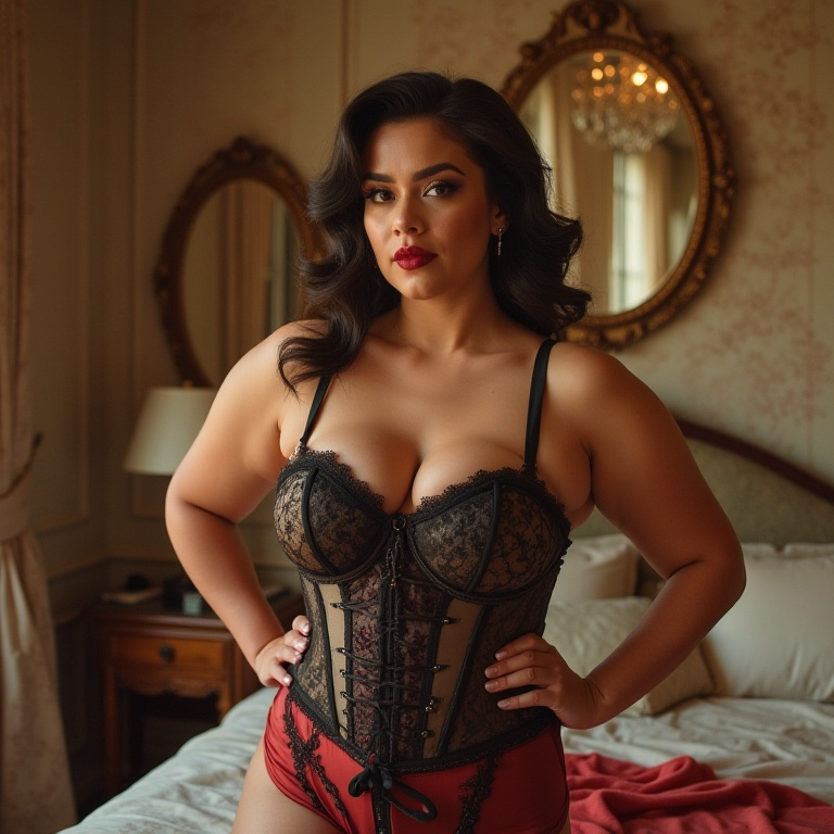 Corsé pin up rojo y negro con encaje floral y push up, estilo retro sexy para realzar la silueta femenina