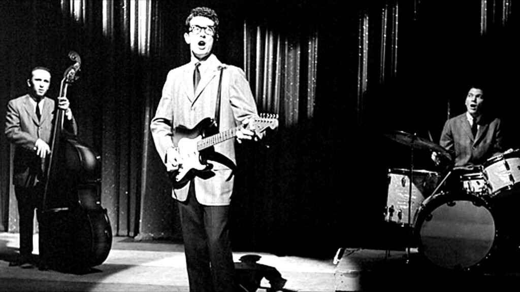 Imagen vintage de Buddy Holly and The Crickets, iconos del rockabilly y la moda retro en modapinup.com
